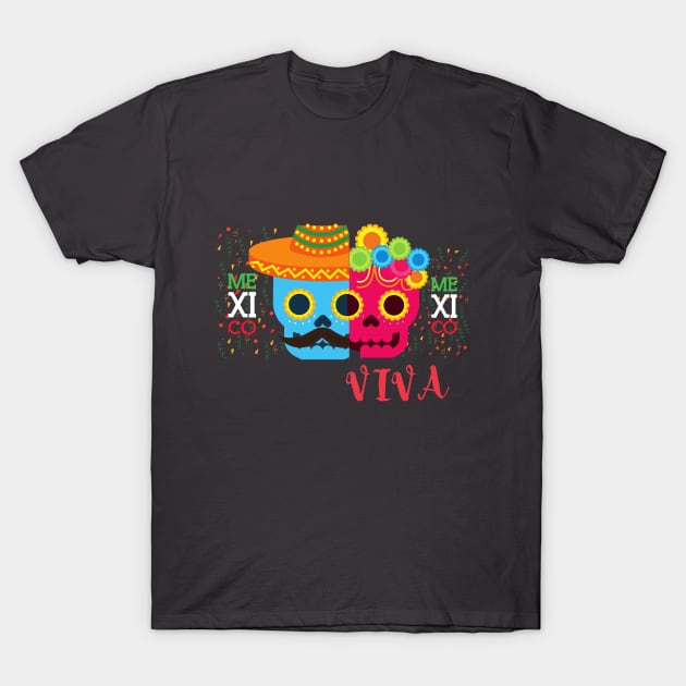 Skulls VIVA LOVE Mexico T-Shirt by O.M design